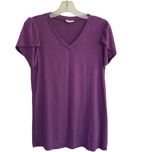 LulaRoe Purple V-Neck Flutter Top Short Sleeved  Size XXS - Picture 3 of 7